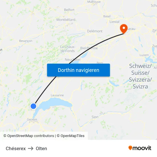 Chéserex to Olten map