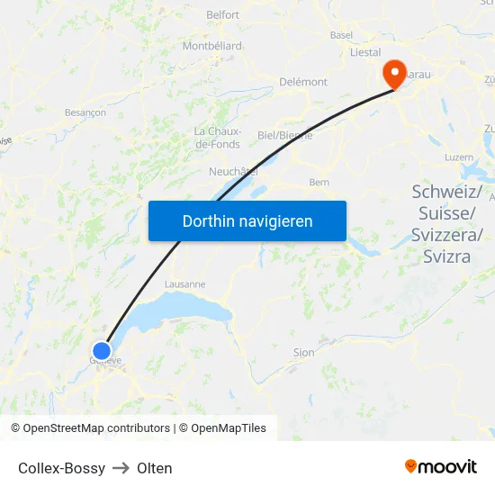 Collex-Bossy to Olten map