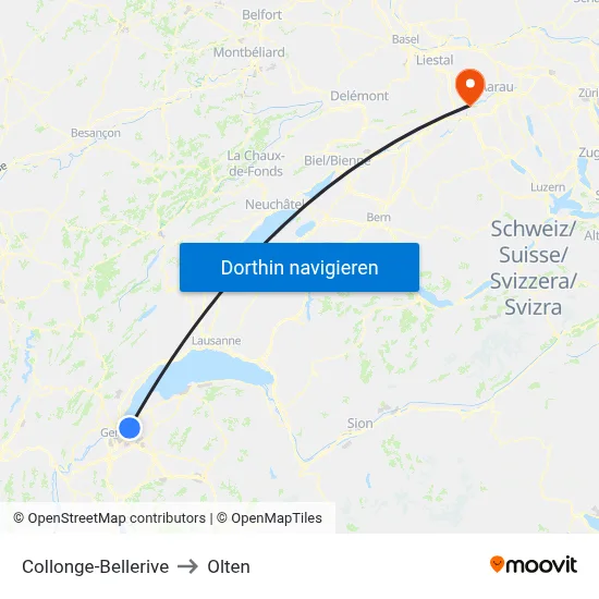 Collonge-Bellerive to Olten map