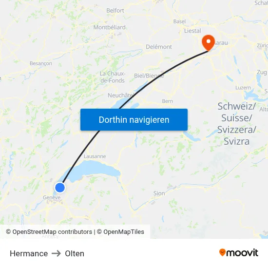 Hermance to Olten map