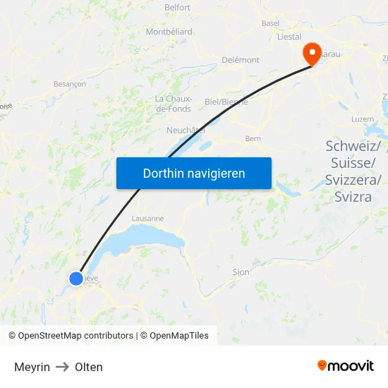 Meyrin to Olten map