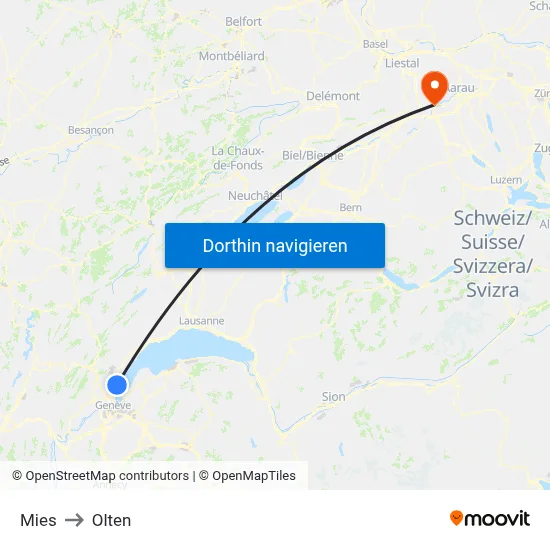 Mies to Olten map