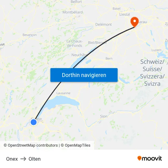 Onex to Olten map