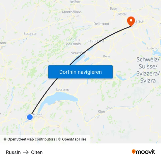 Russin to Olten map