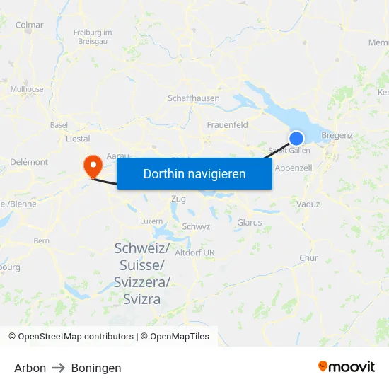 Arbon to Boningen map