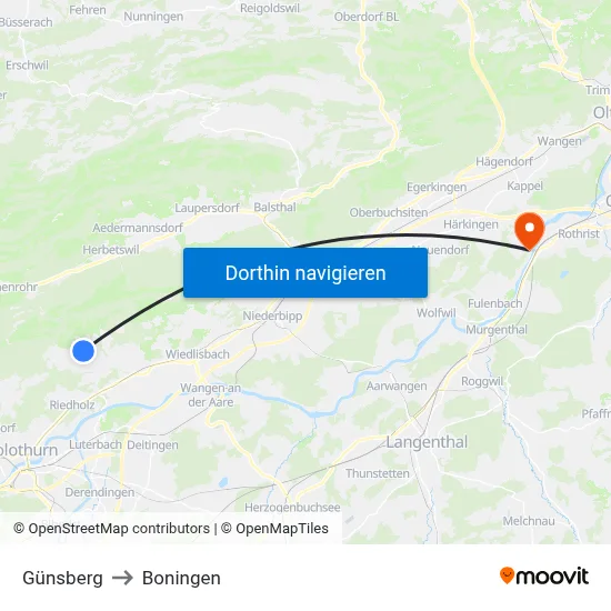 Günsberg to Boningen map