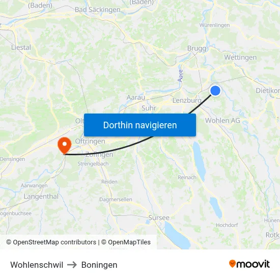 Wohlenschwil to Boningen map