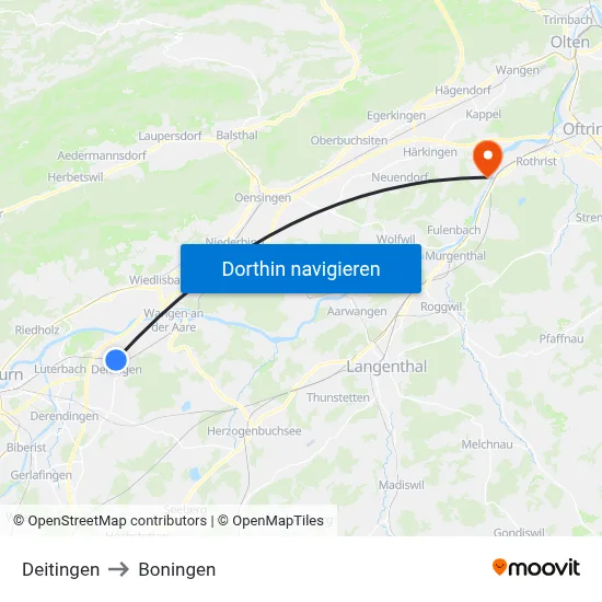 Deitingen to Boningen map