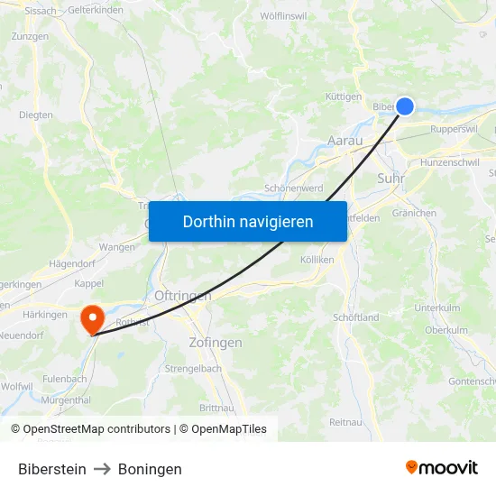 Biberstein to Boningen map
