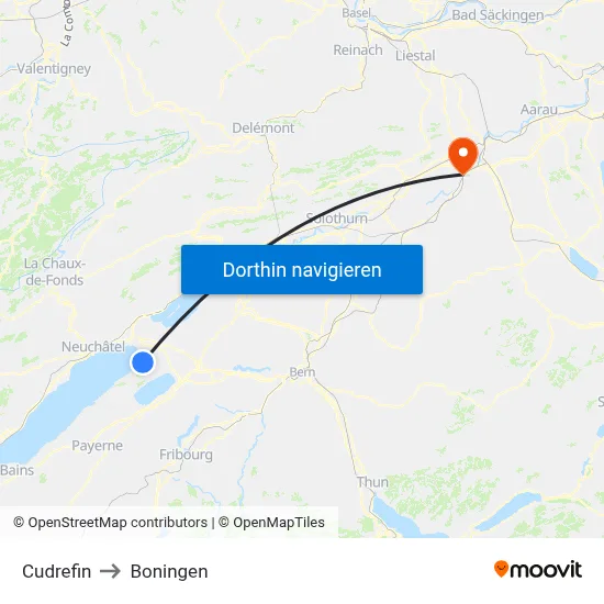 Cudrefin to Boningen map