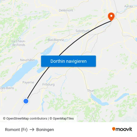 Romont (Fr) to Boningen map