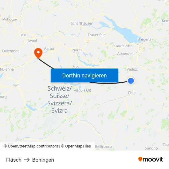 Fläsch to Boningen map