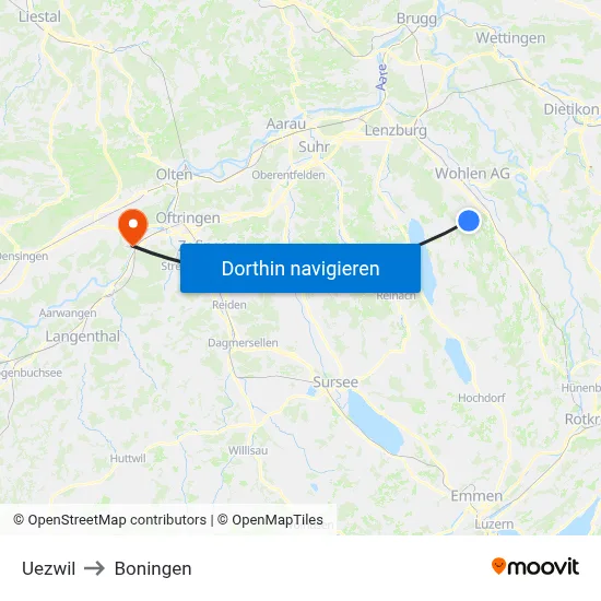 Uezwil to Boningen map