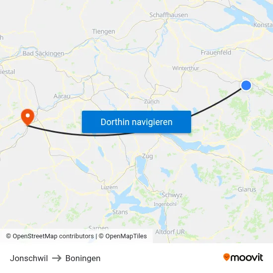 Jonschwil to Boningen map