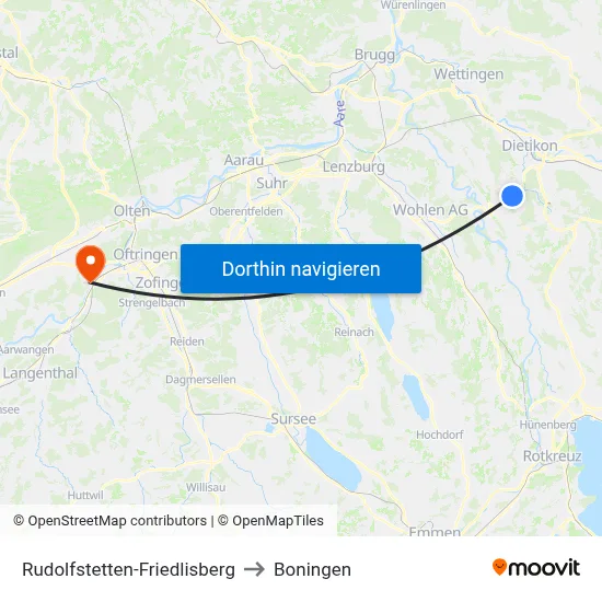 Rudolfstetten-Friedlisberg to Boningen map