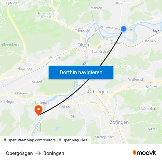 Obergösgen to Boningen map