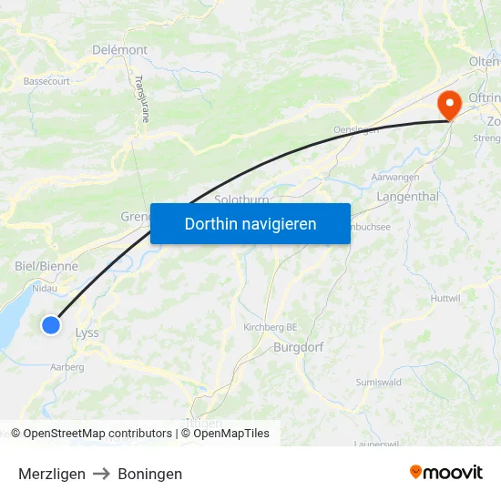 Merzligen to Boningen map