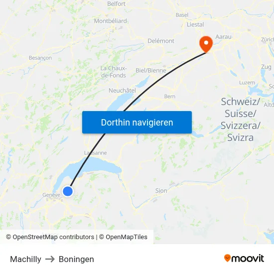 Machilly to Boningen map