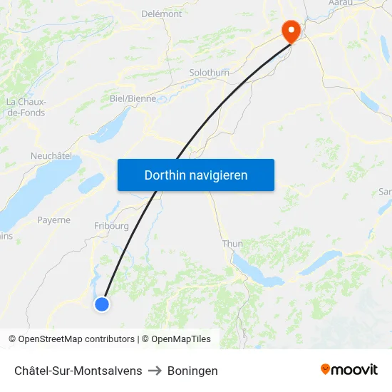 Châtel-Sur-Montsalvens to Boningen map