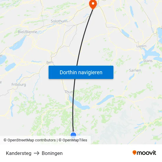 Kandersteg to Boningen map