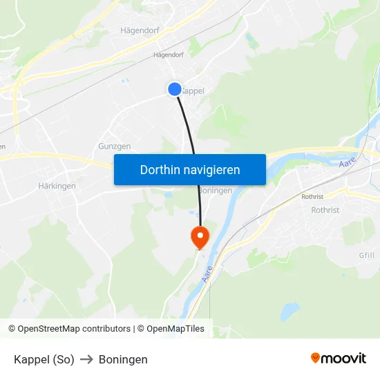 Kappel (So) to Boningen map