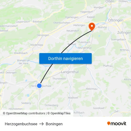 Herzogenbuchsee to Boningen map