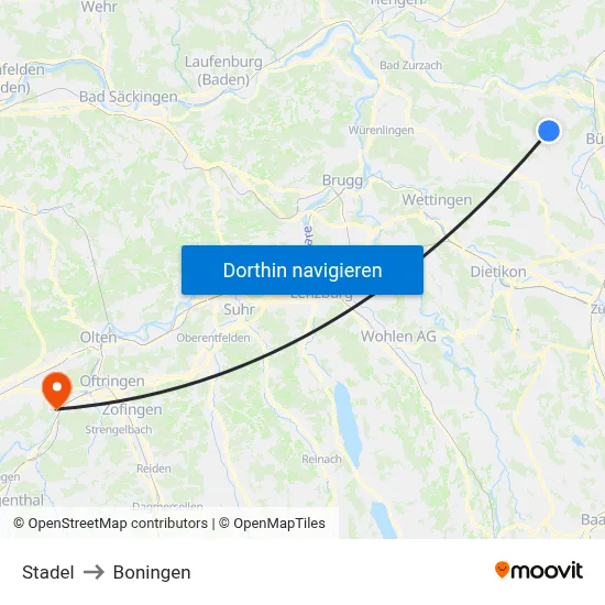 Stadel to Boningen map