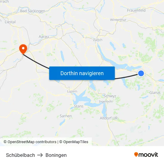 Schübelbach to Boningen map