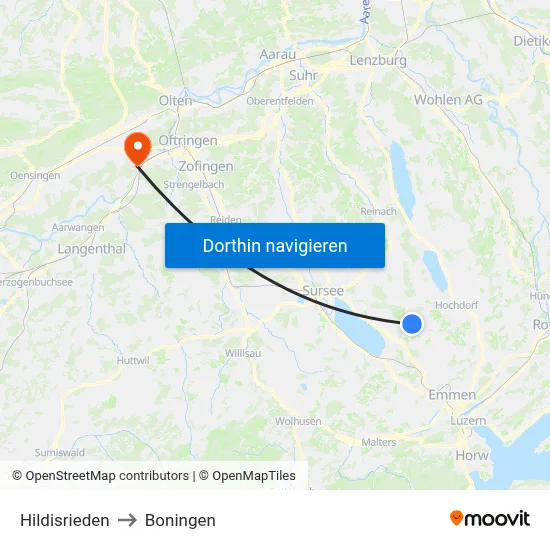 Hildisrieden to Boningen map