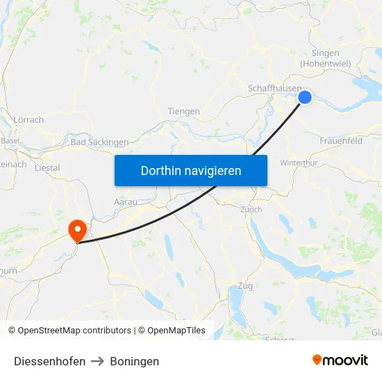 Diessenhofen to Boningen map