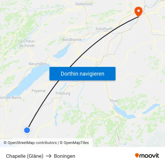 Chapelle (Glâne) to Boningen map