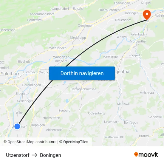 Utzenstorf to Boningen map