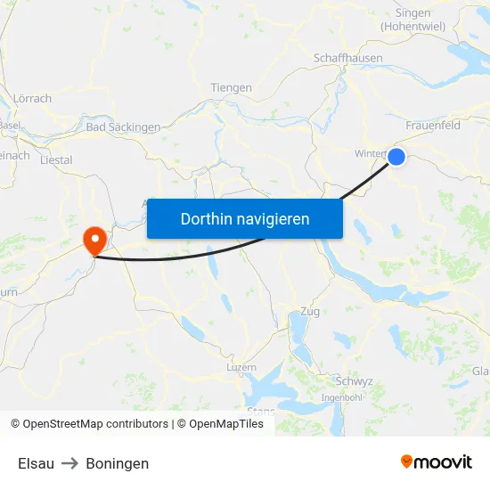 Elsau to Boningen map