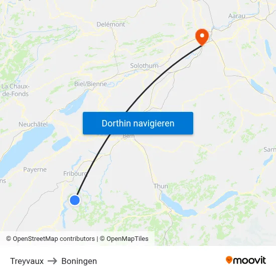 Treyvaux to Boningen map