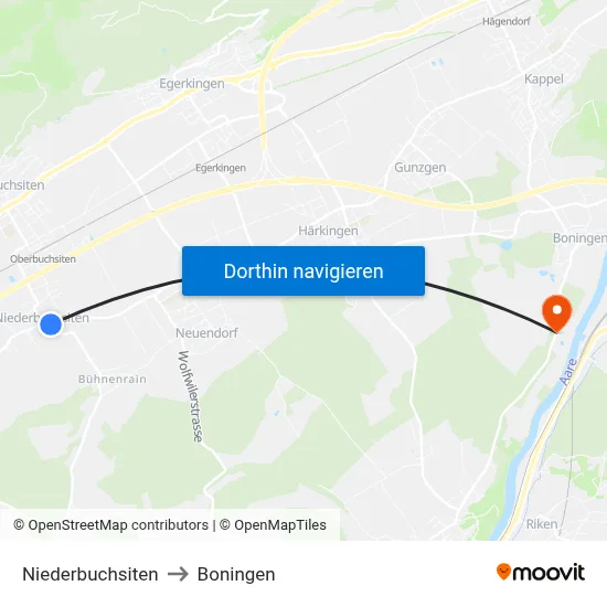 Niederbuchsiten to Boningen map
