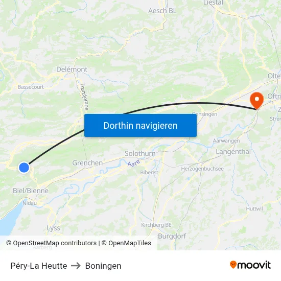 Péry-La Heutte to Boningen map