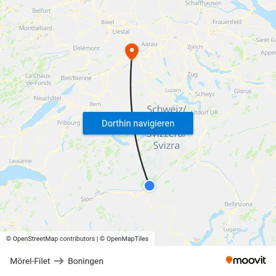Mörel-Filet to Boningen map