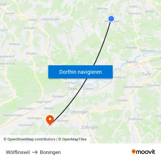 Wölflinswil to Boningen map