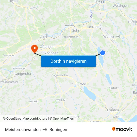 Meisterschwanden to Boningen map