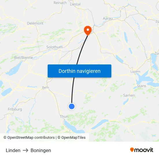 Linden to Boningen map