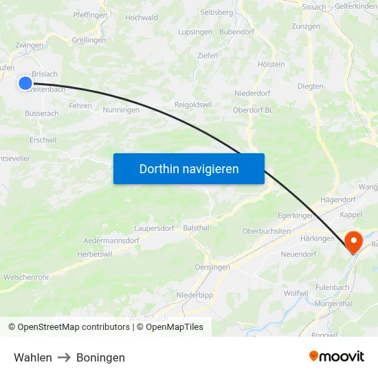 Wahlen to Boningen map