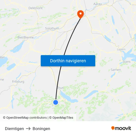 Diemtigen to Boningen map