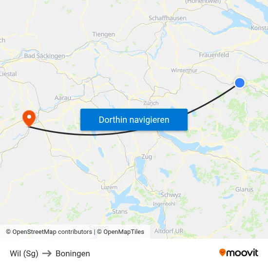 Wil (Sg) to Boningen map