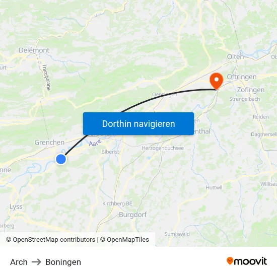 Arch to Boningen map
