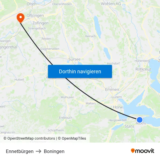 Ennetbürgen to Boningen map