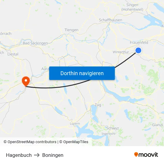 Hagenbuch to Boningen map