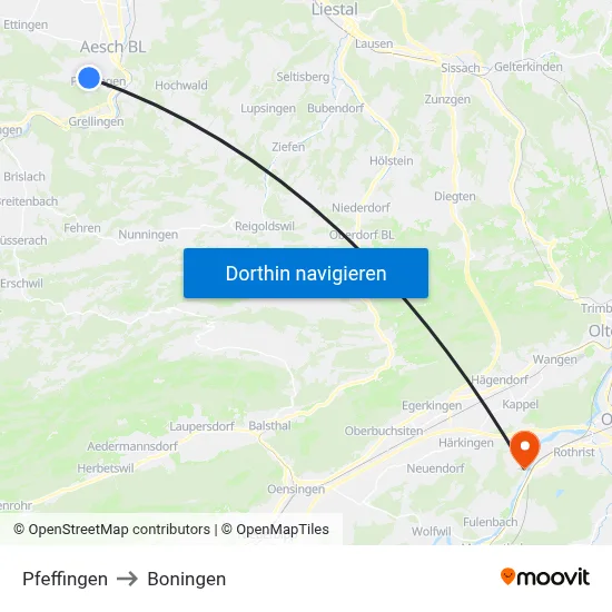 Pfeffingen to Boningen map