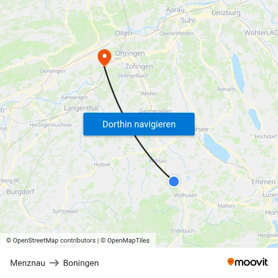 Menznau to Boningen map