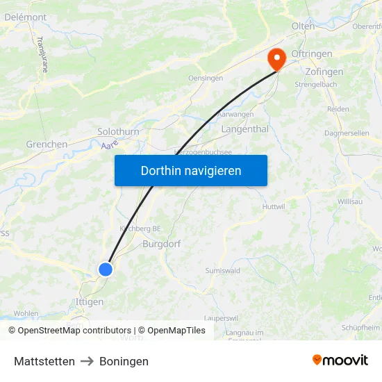 Mattstetten to Boningen map