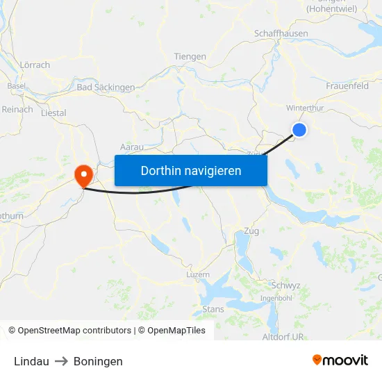 Lindau to Boningen map